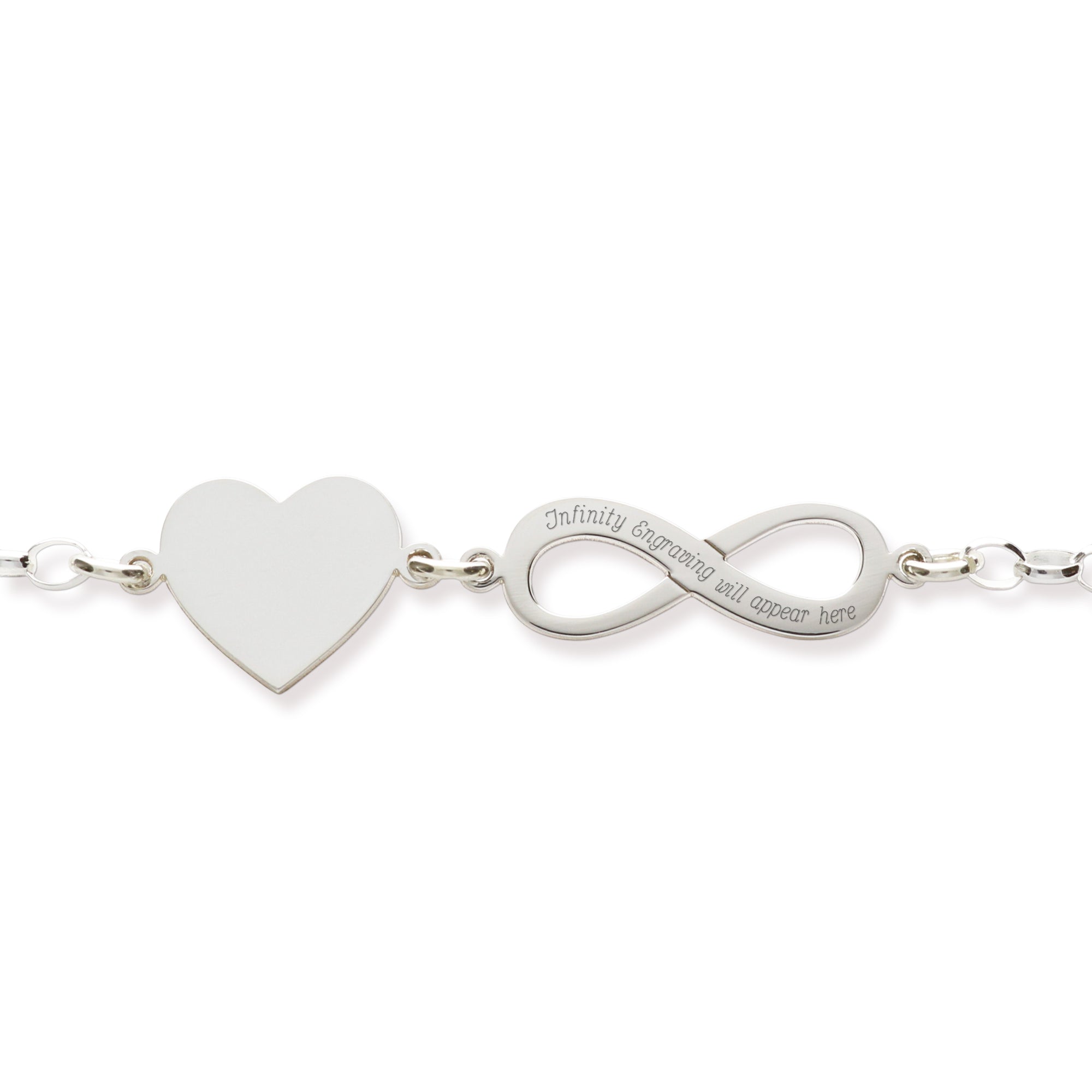 Sterling Silver Engraved Heart and Infinity Bracelet