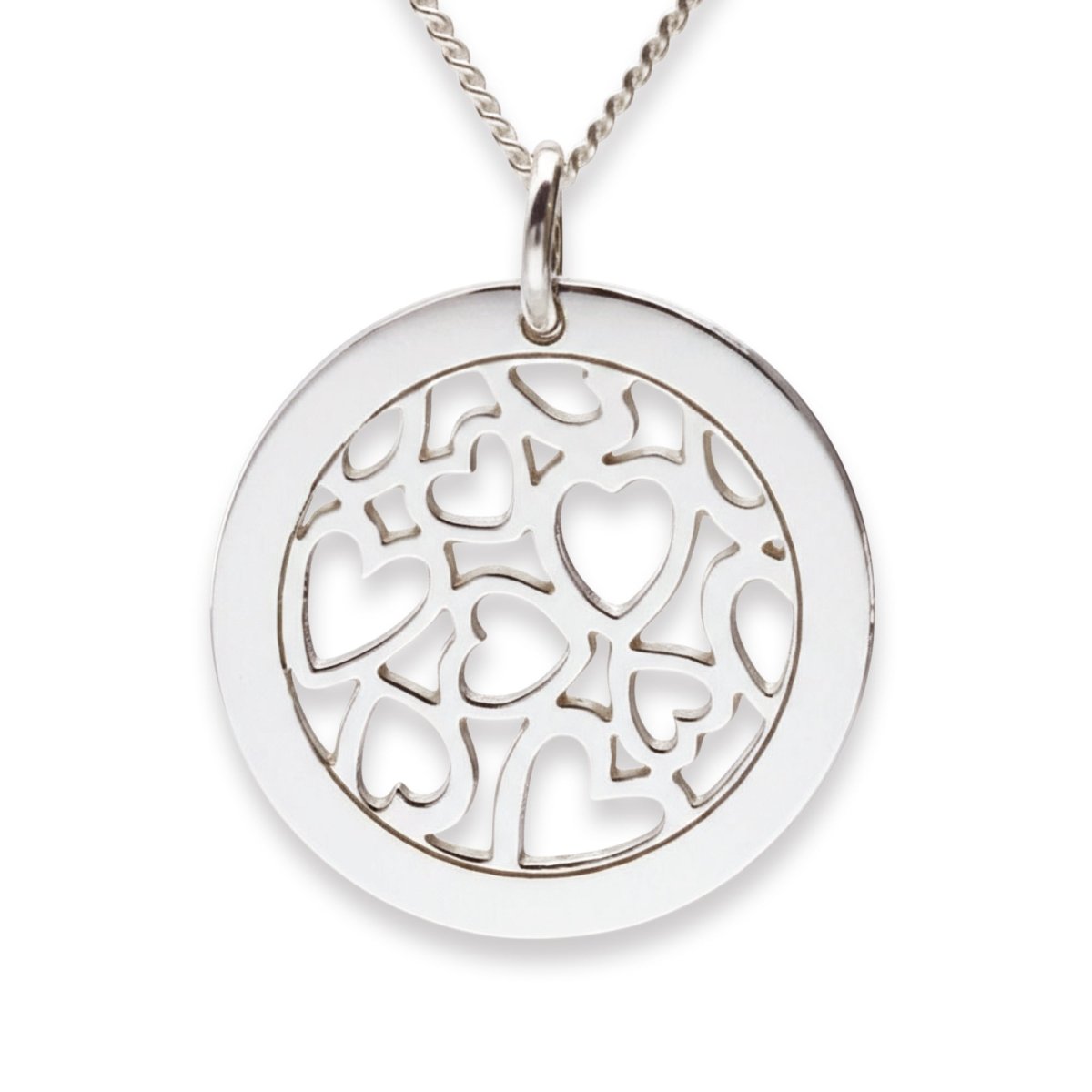 9ct White Gold Hearts in Personalised Disc Pendant with Necklace Chain Option - Love Silver Jewellery