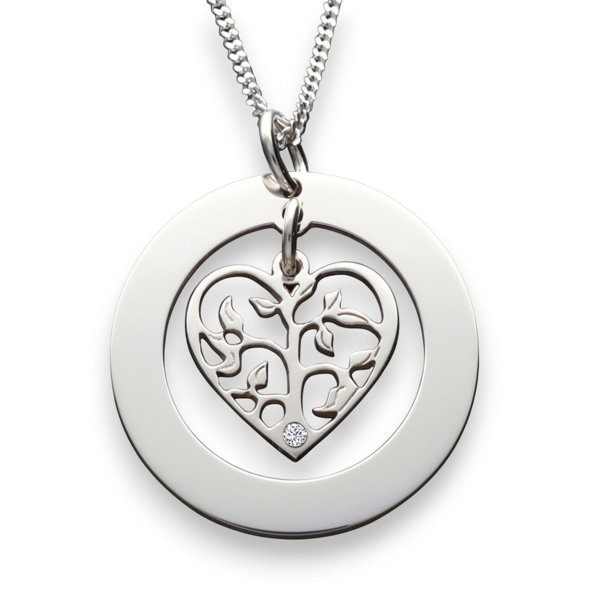 9ct White Gold Filigree Heart Tree of Life Family Necklace With Diamond - Love Silver Jewellery