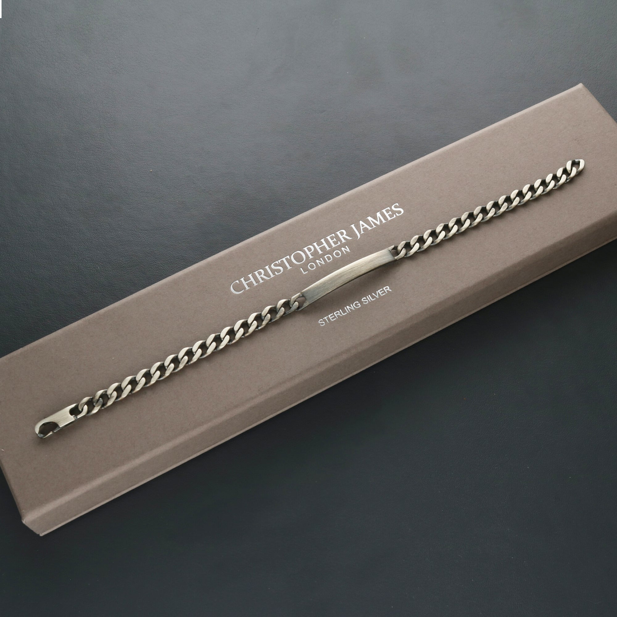 Slimline ID Bracelet in Antique Finish Sterling Silver With Optional Engraving