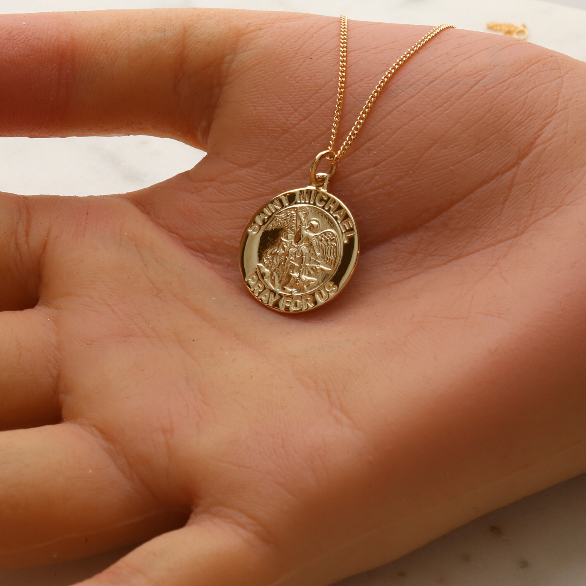 9ct Yellow Gold Plated St Michael Medal With Optional Engraving and Chain