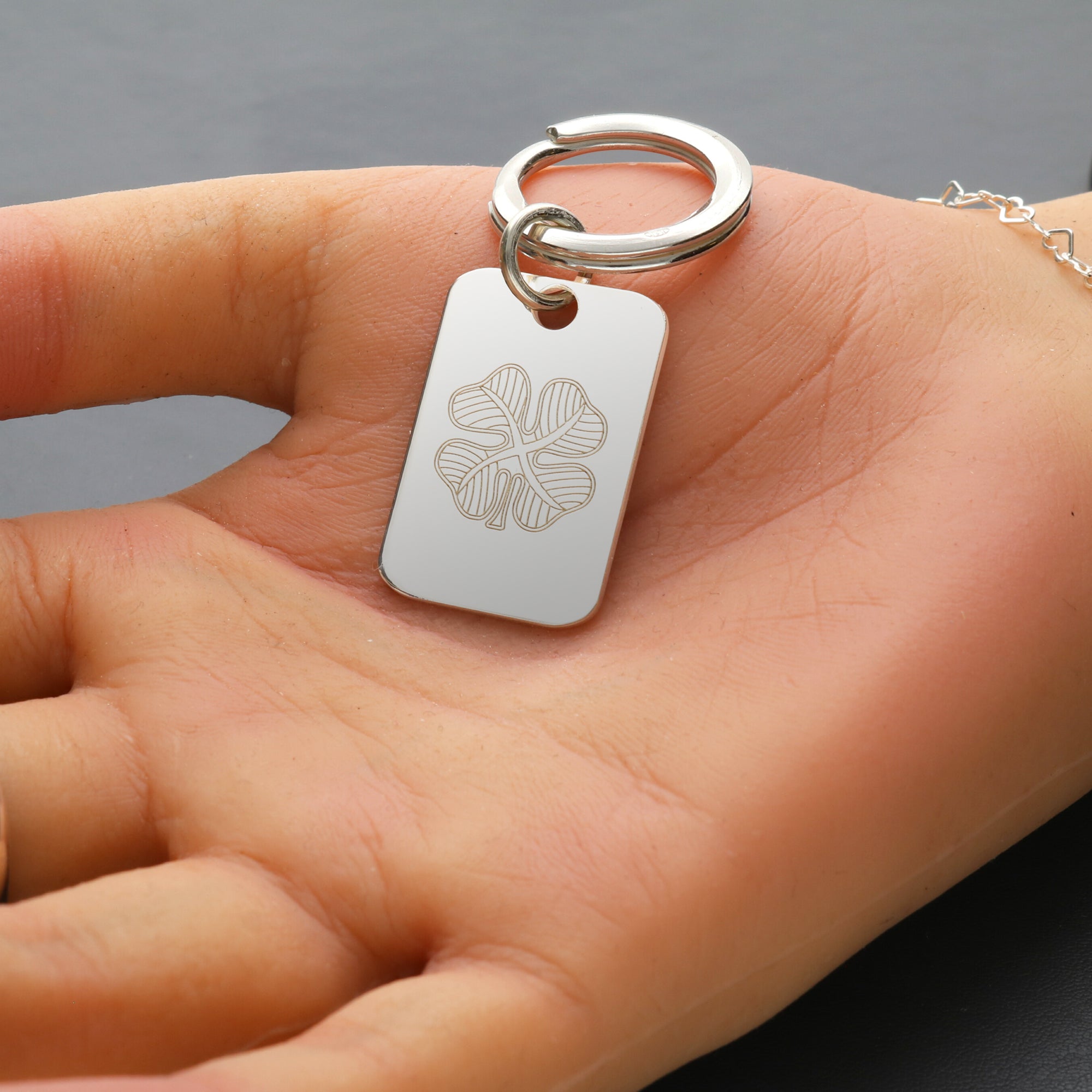 Sterling Silver Four Leaf Clover Keyring With Optional Engraving