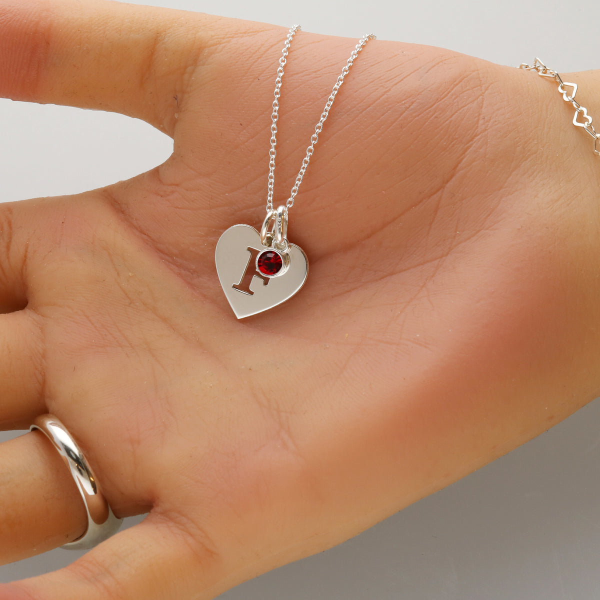 Sterling Silver Initial Heart & Birthstone Necklace