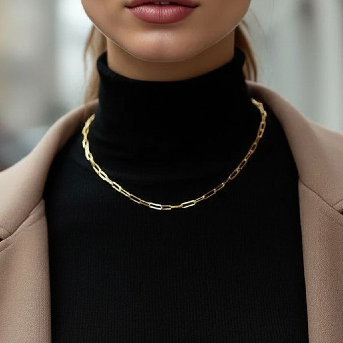 9ct Yellow Gold Plated Paper Clip Link Chain - Love Silver Jewellery