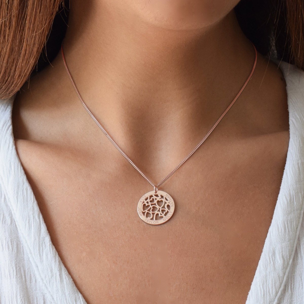 9ct Rose Gold Hearts in Personalised Disc Pendant with Optional Necklace Chain - Love Silver Jewellery