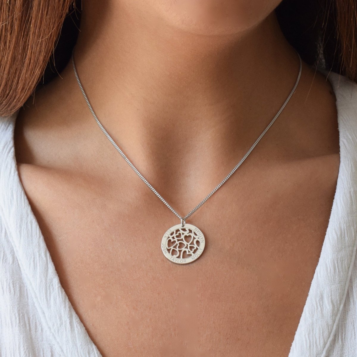 9ct White Gold Hearts in Personalised Disc Pendant with Necklace Chain Option - Love Silver Jewellery