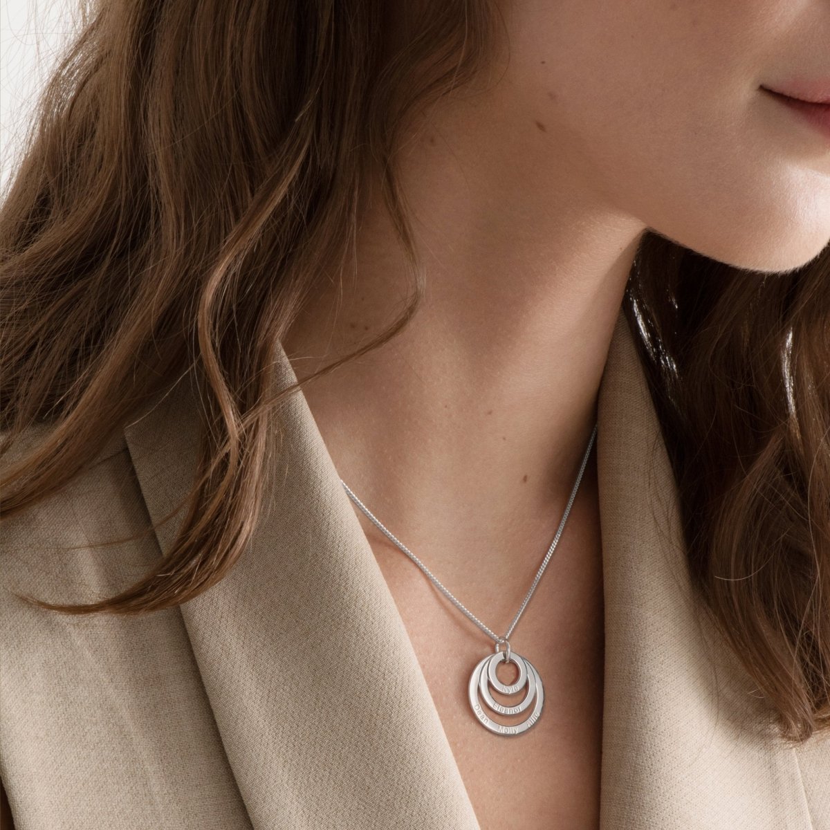 9ct White Gold Triple Disc Personalised Family Necklace - Love Silver Jewellery