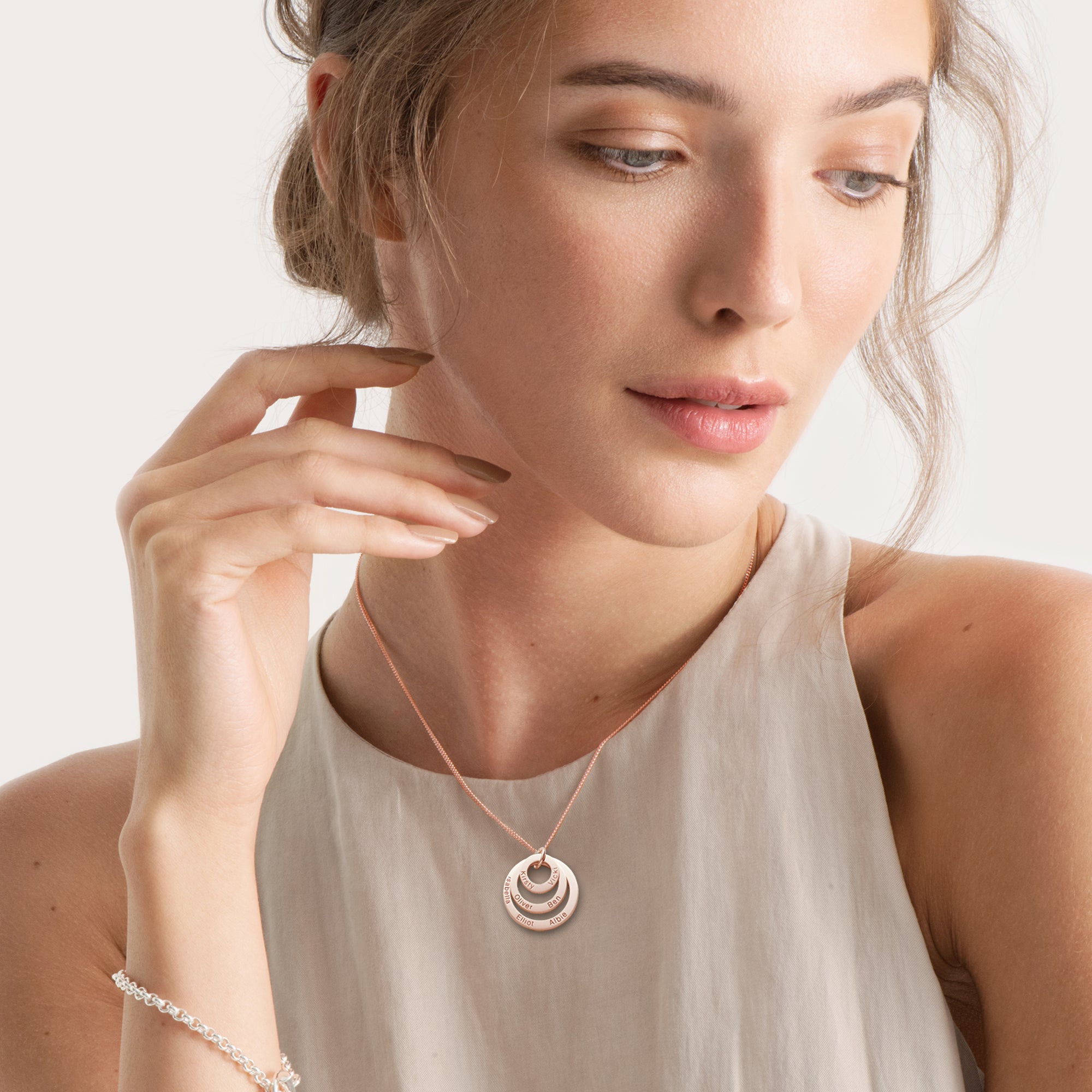9ct Rose Gold Triple Disc Personalised Family Necklace