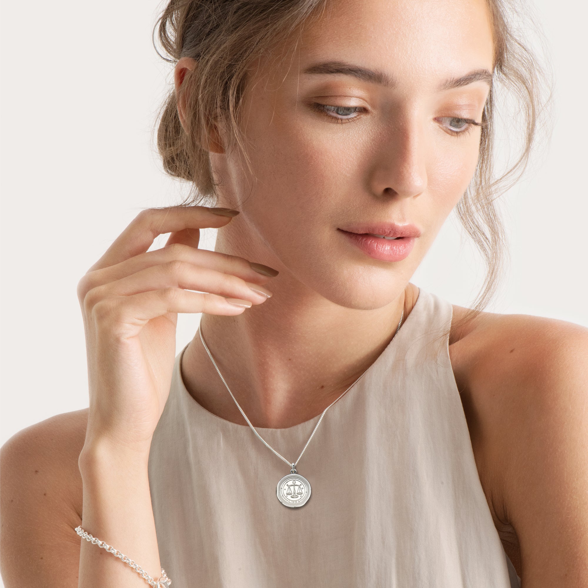 Sterling Silver Zodiac Necklace Engraved Star Sign Pendant with Optional Engraving