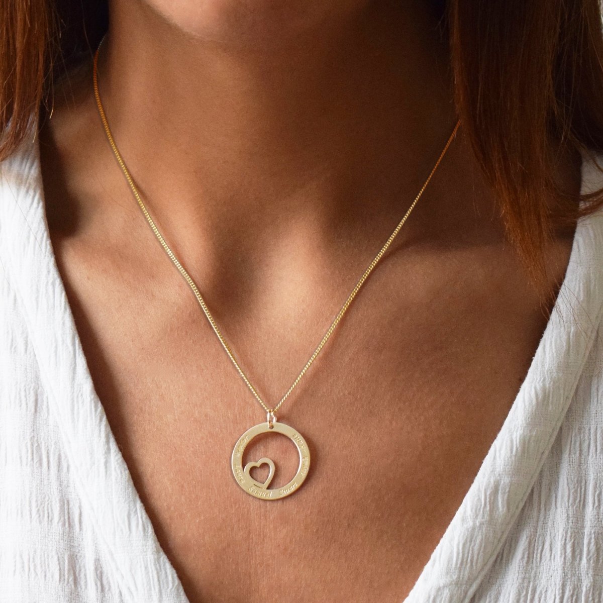 Solid Yellow Gold Heart Disc Personalised Necklace - Love Silver Jewellery