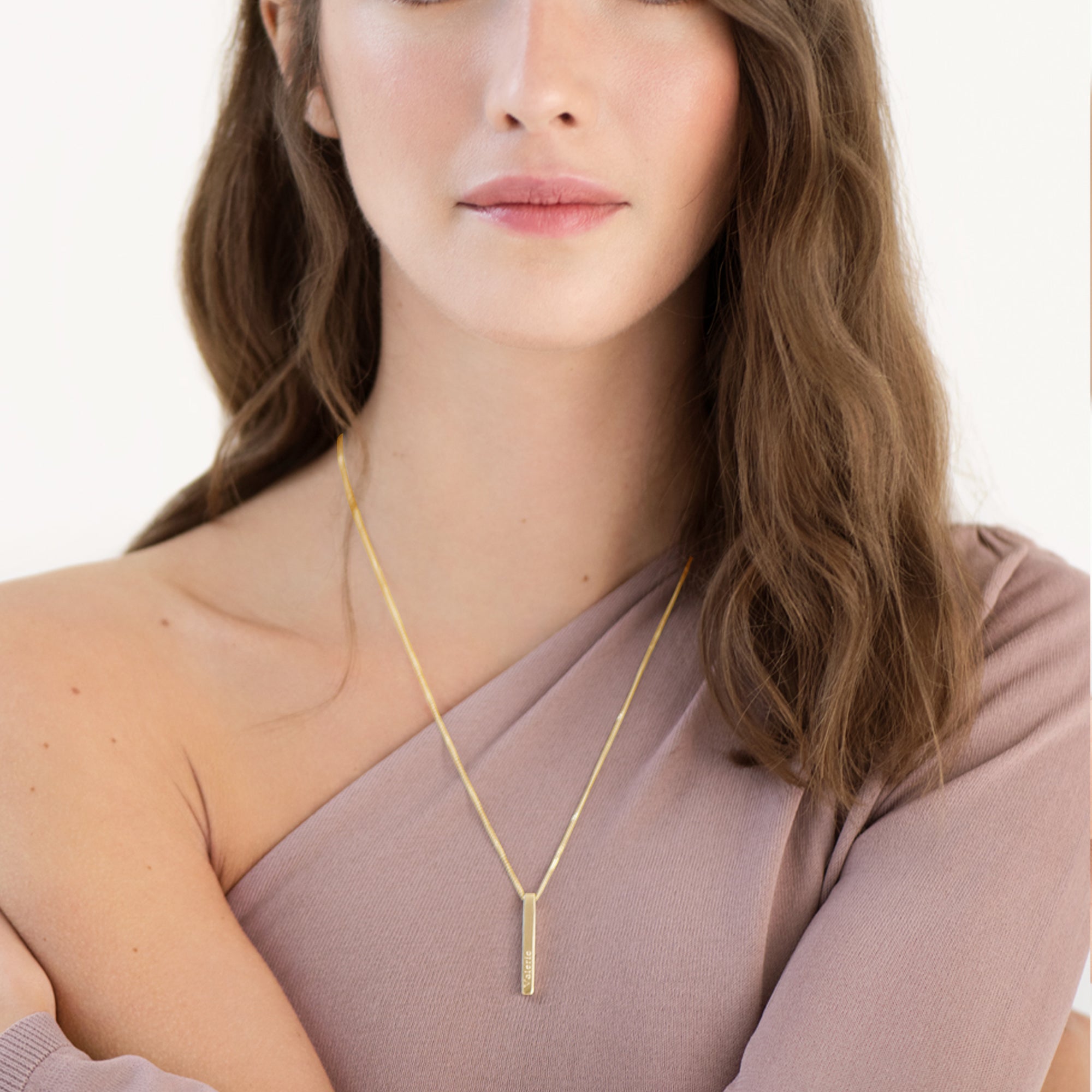 9ct Yellow Gold Plated 3D Engraved Name Bar Pendant With Chain