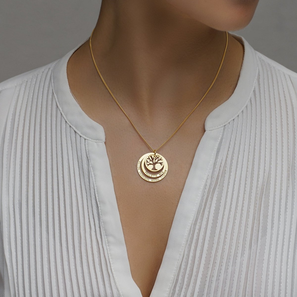 9ct Yellow Gold Tree of Life Two Disc Family Necklace - Love Silver Jewellery