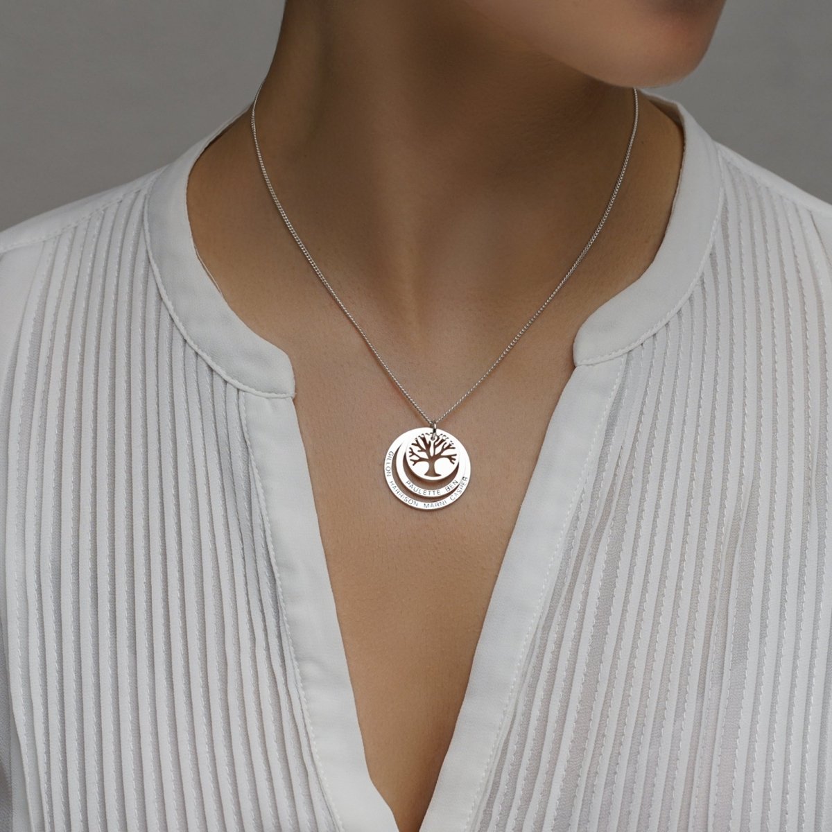 9ct White Gold Tree of Life Two Disc Family Necklace - Love Silver Jewellery