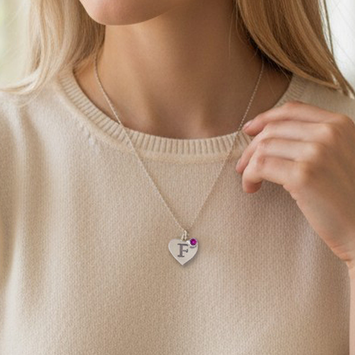 Sterling Silver Initial Heart & Birthstone Necklace