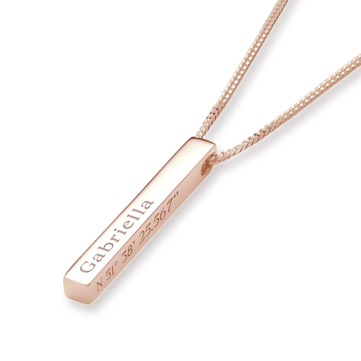 9ct Rose Gold Plated 3D Engraved Name Bar Pendant With Chain - Love Silver Jewellery