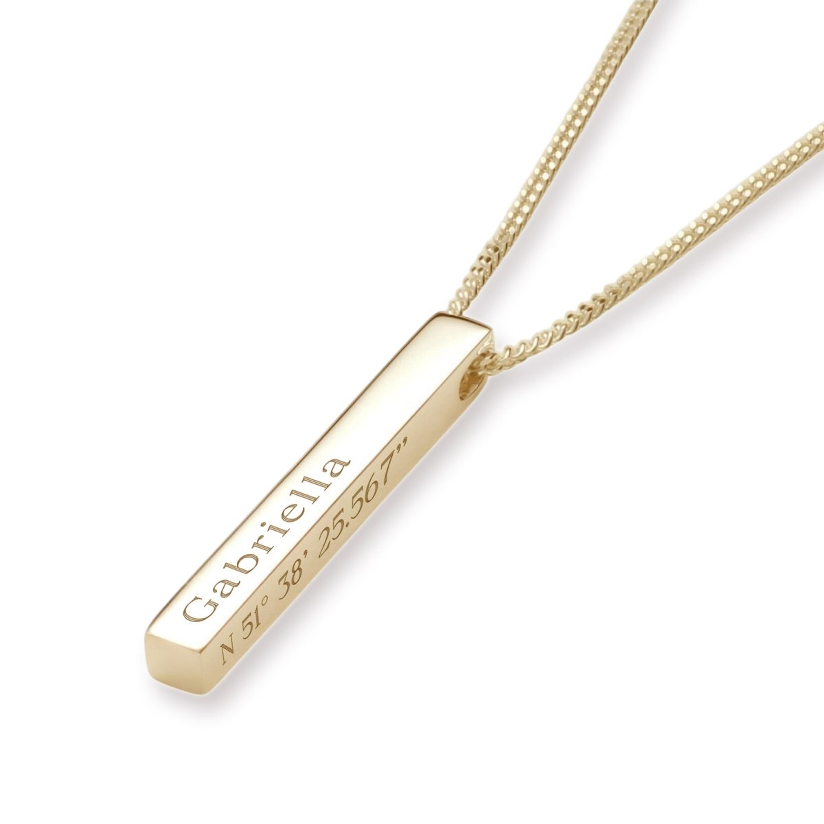 9ct Yellow Gold Plated 3D Engraved Name Bar Pendant With Chain - Love Silver Jewellery