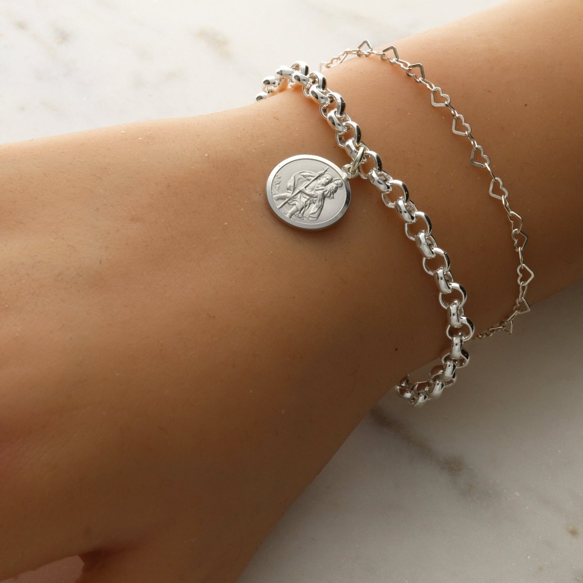 Sterling Silver Belcher T - Bar Bracelet With St Christopher Charm & Optional Engraving - Love Silver Jewellery