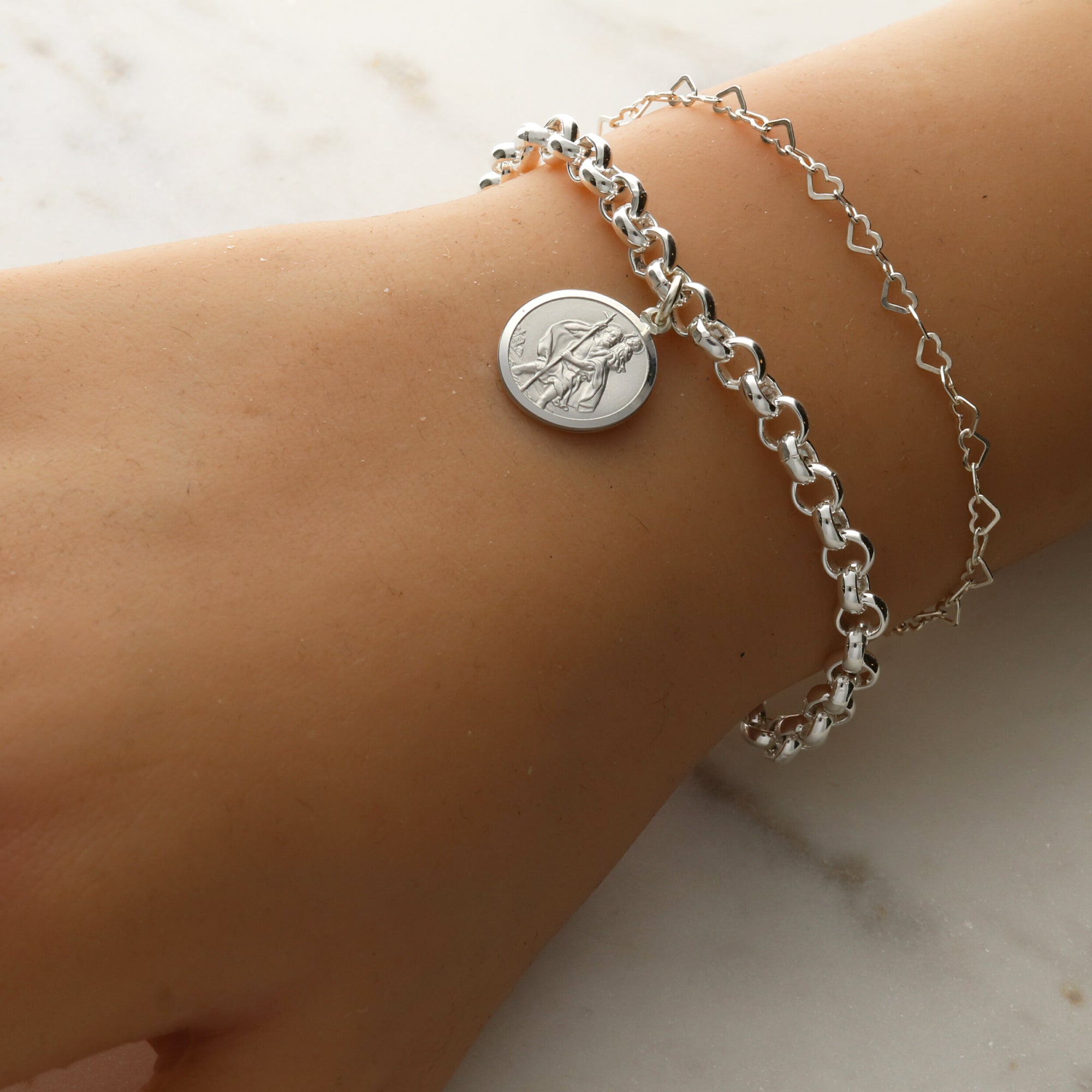 Sterling Silver Belcher T-Bar Bracelet With St Christopher Charm & Optional Engraving