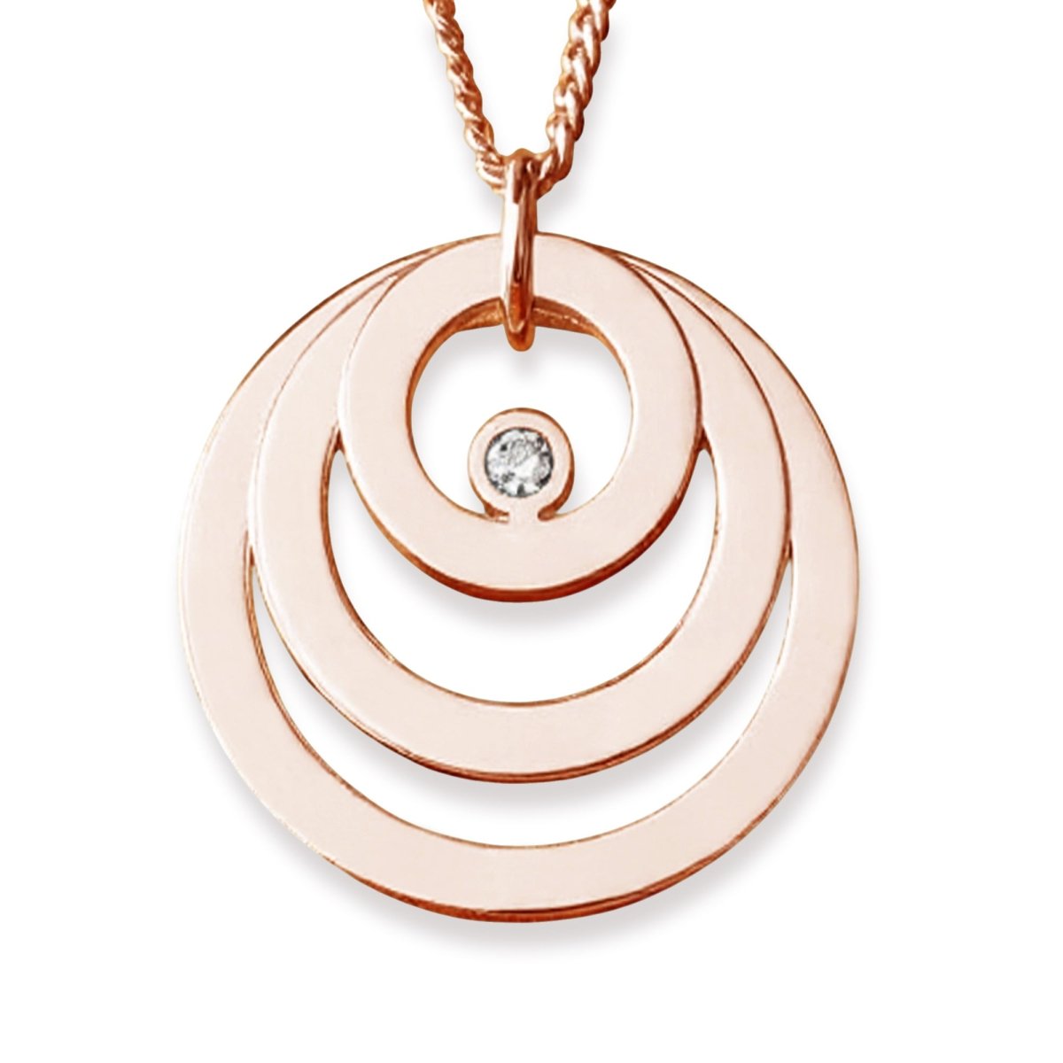 9ct Rose Gold Triple Disc Personalised Family Necklace With Diamond or Crystal - Love Silver Jewellery