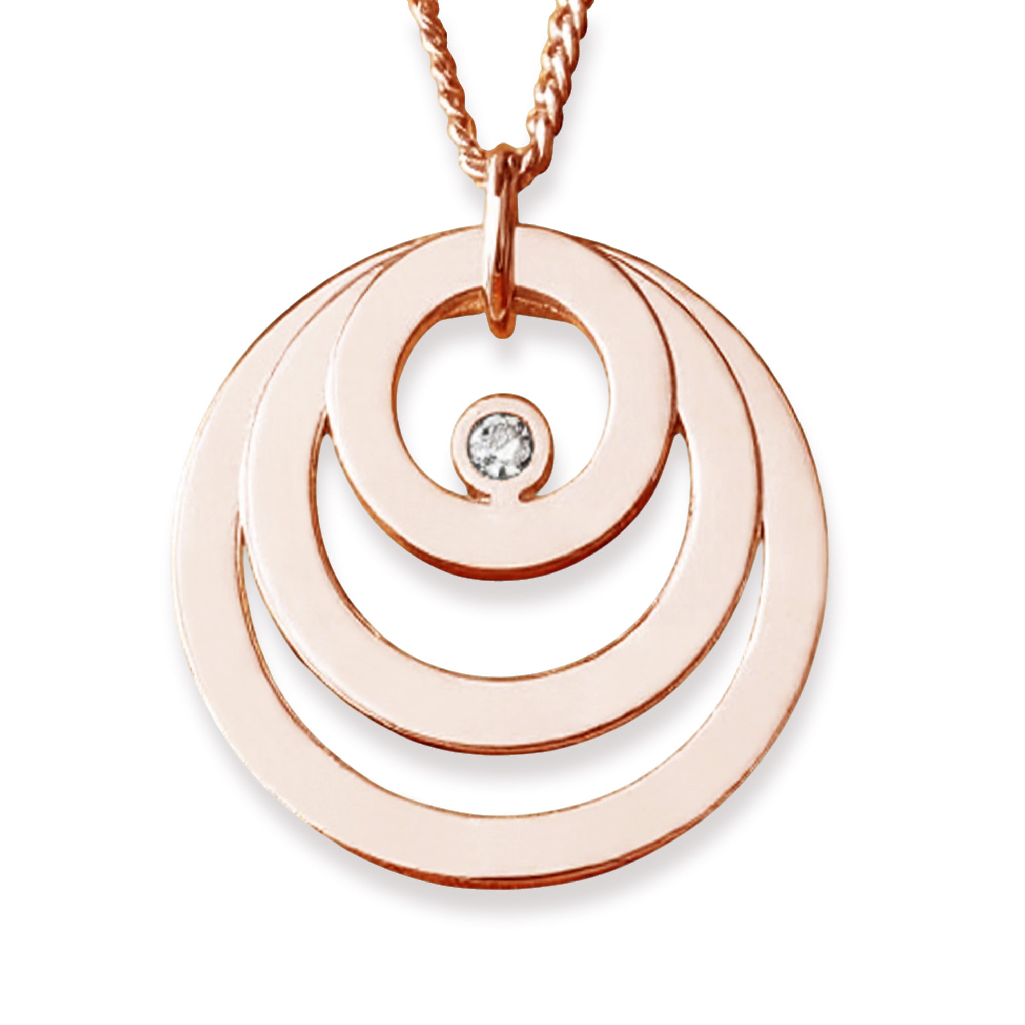 9ct Solid Rose Gold Engraved Triple Disc Personalised Family Necklace With Diamond & Optional Chain