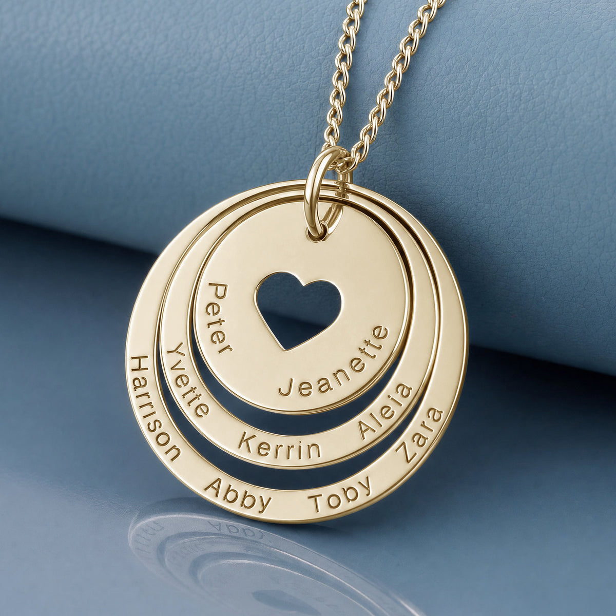 9ct Yellow Gold Plated Two Disc Cut Out Heart Personalised Family Necklace