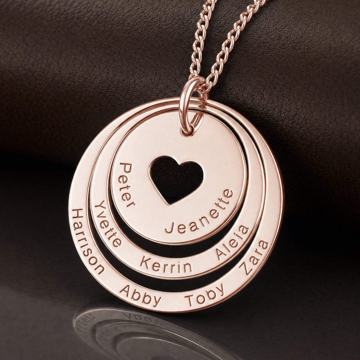 9ct Rose Gold Two Disc Cut Out Heart Personalised Family Necklace