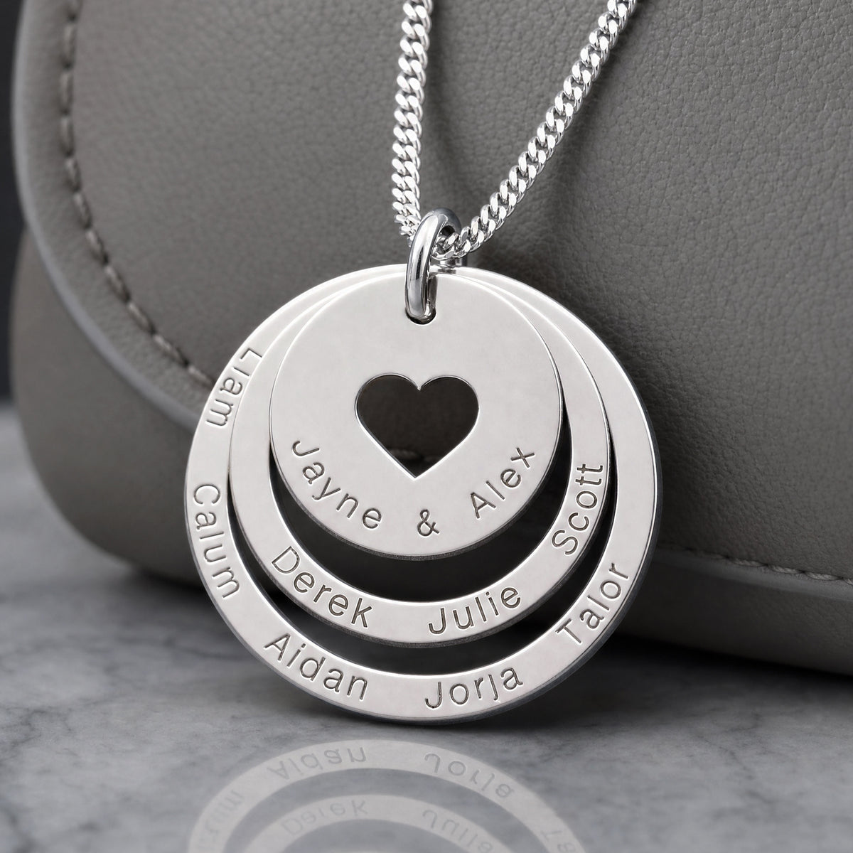 9ct White Gold Two Disc Cut Out Heart Personalised Family Necklace