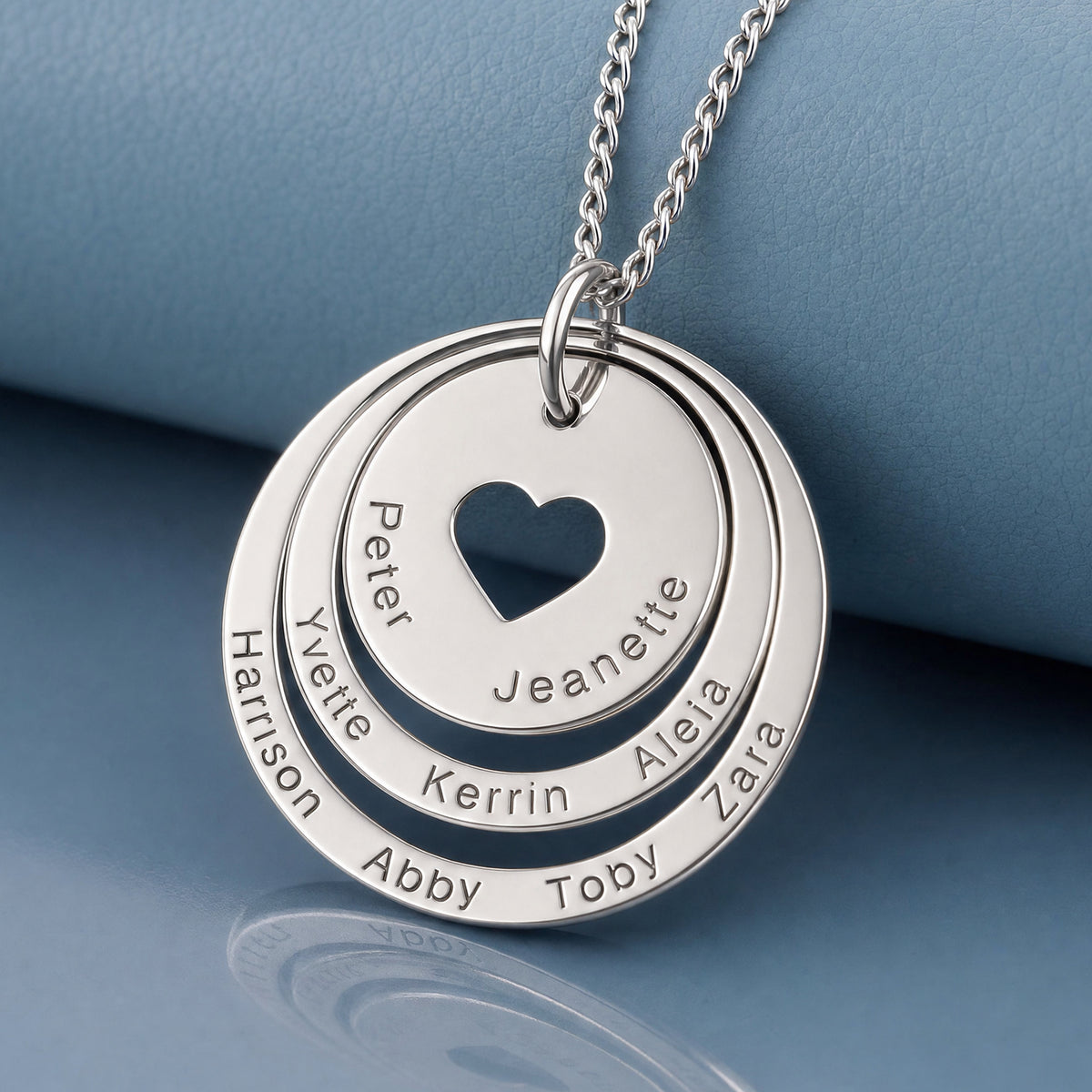 Sterling Silver Two Disc Cut Out Heart Personalised Family Necklace