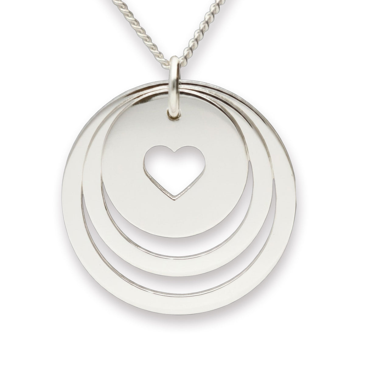9ct White Gold Two Disc Cut Out Heart Personalised Family Necklace