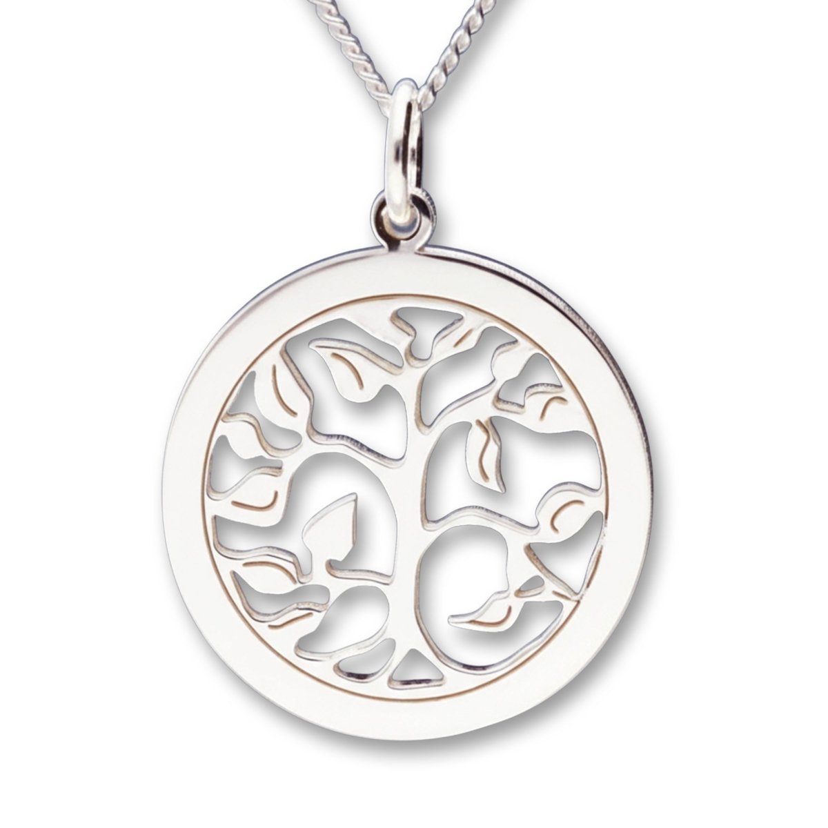 9ct White Gold Filigree Tree of Life Disc Personalised Family Necklace - Love Silver Jewellery