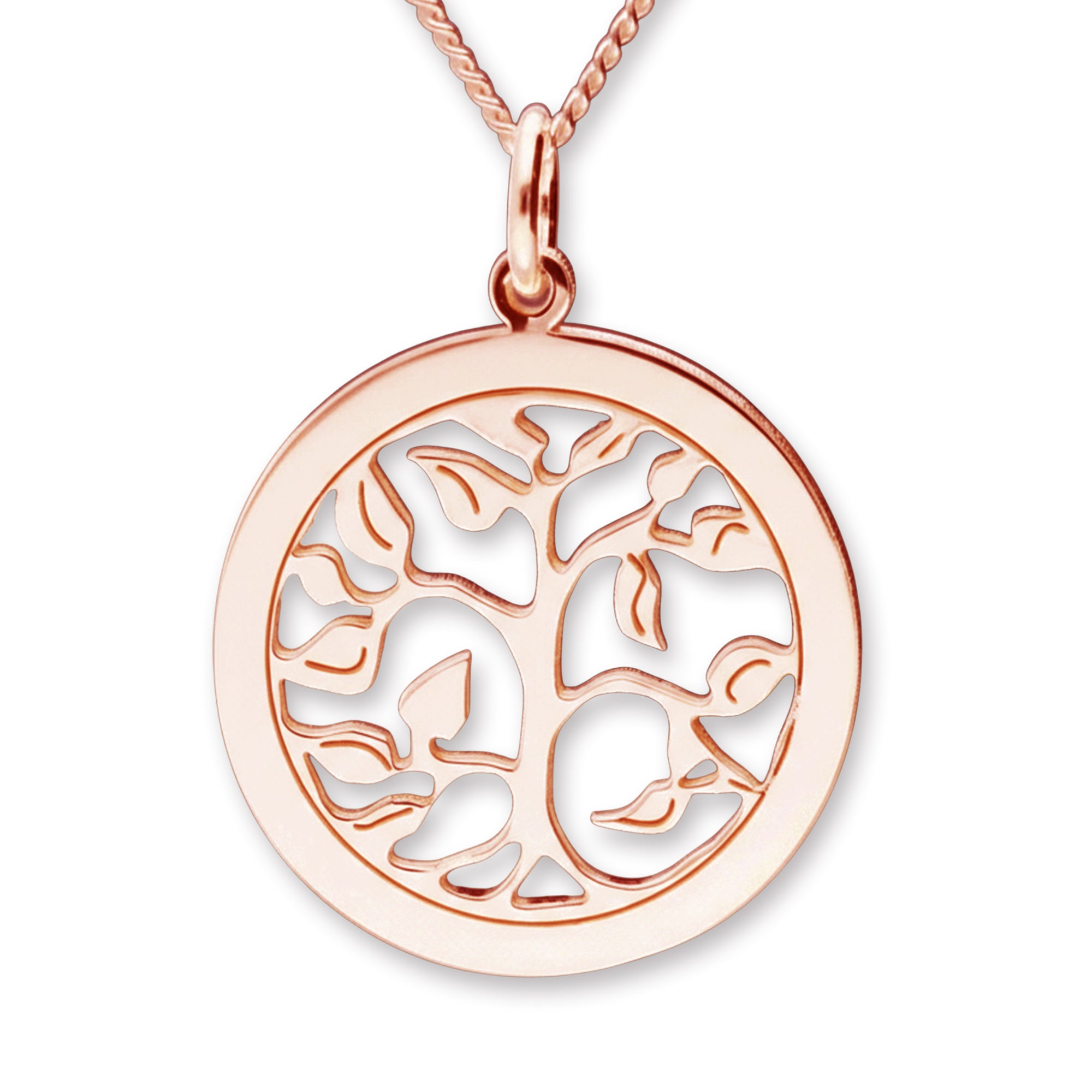 9ct Rose Gold Plated Filigree Tree of Life Disc Personalised Family Necklace