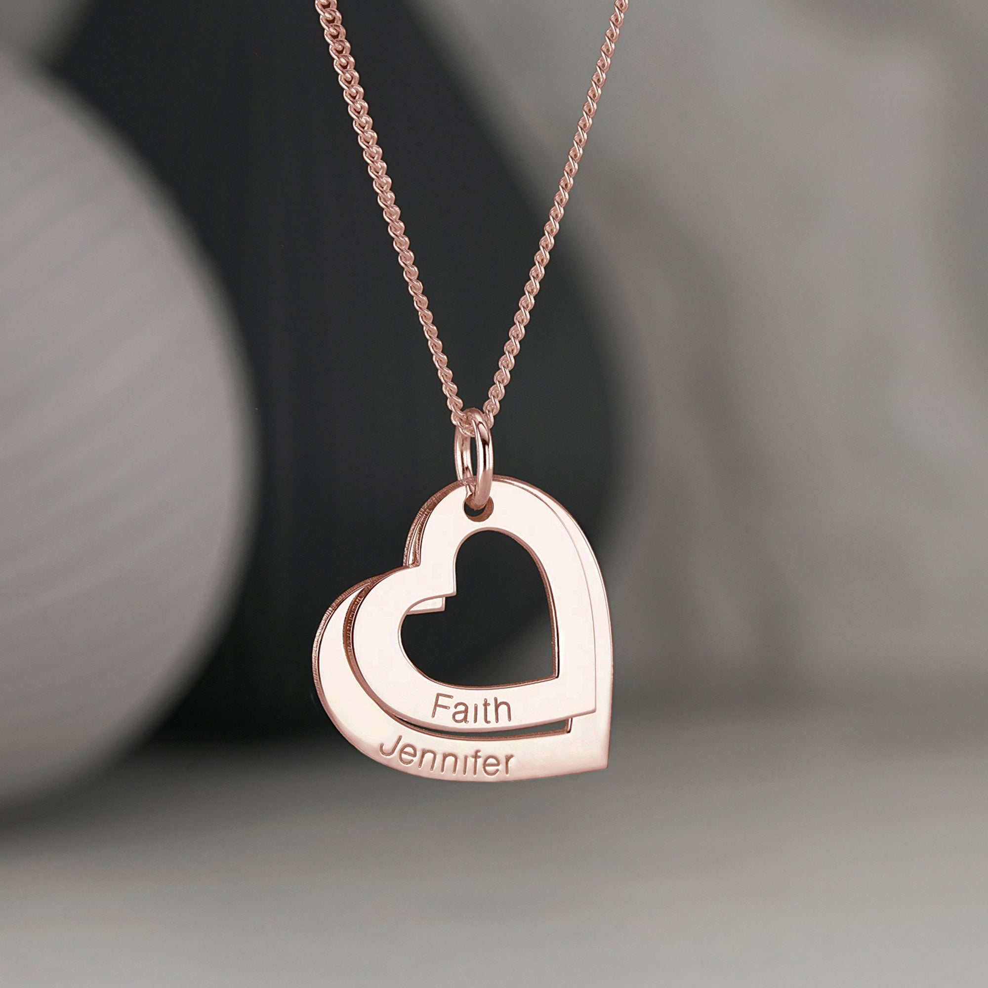9ct Rose Gold Plated Personalised Two Hearts Necklace