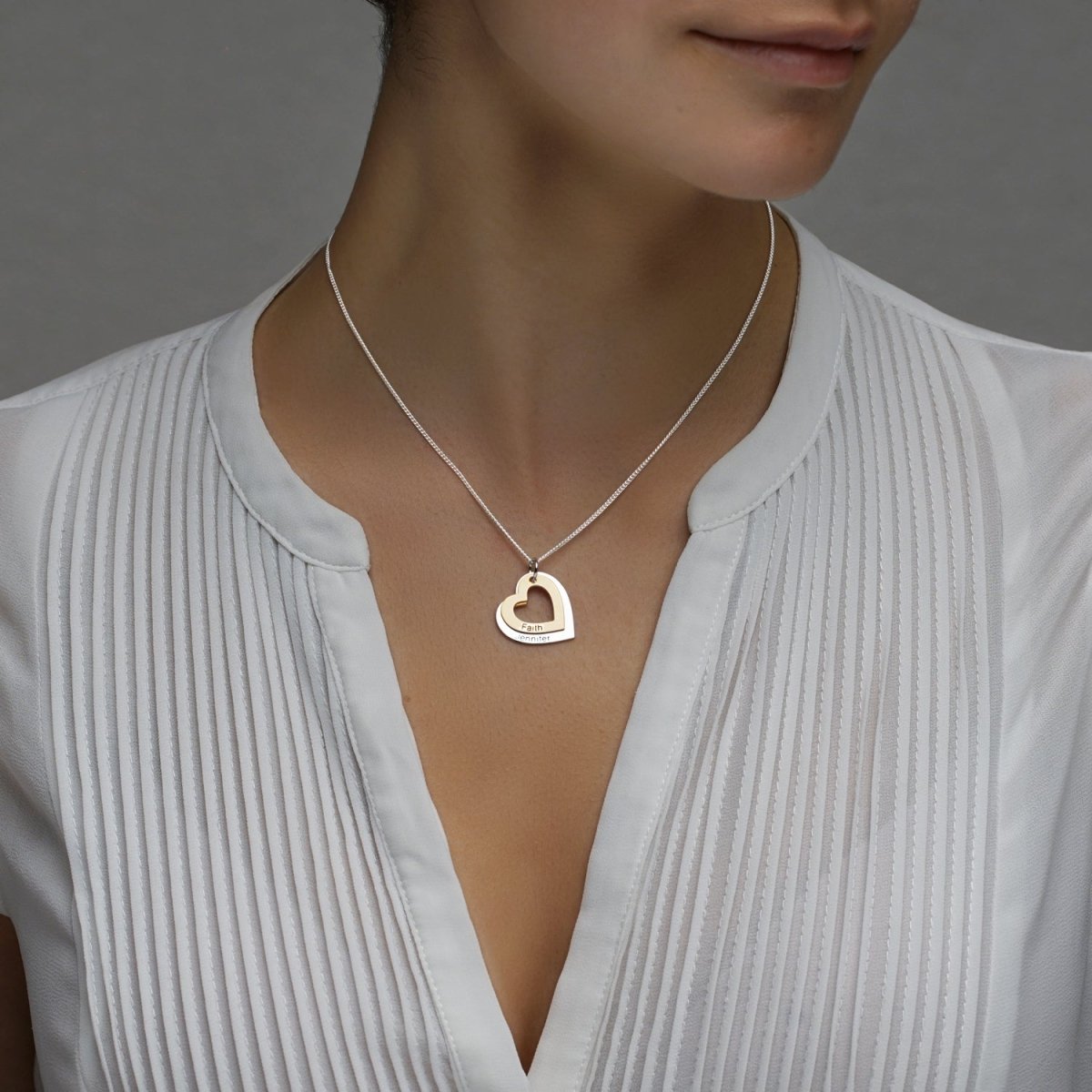 9ct Gold Personalised Two Hearts Necklace - Love Silver Jewellery