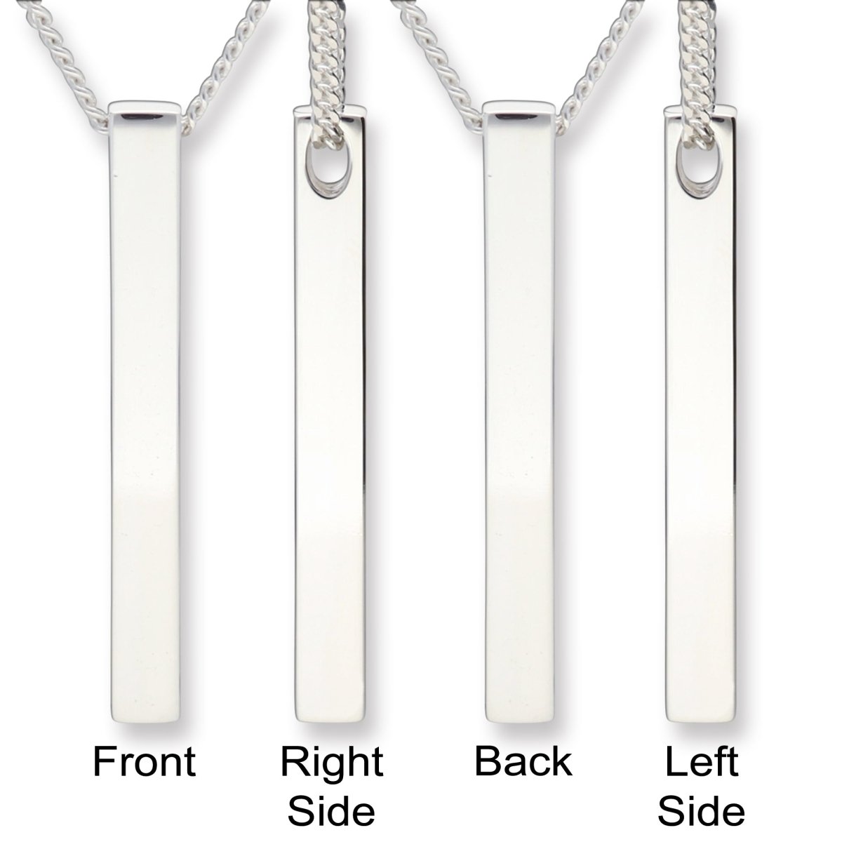 3D Engraved Name Bar Pendant With Chain - Love Silver Jewellery