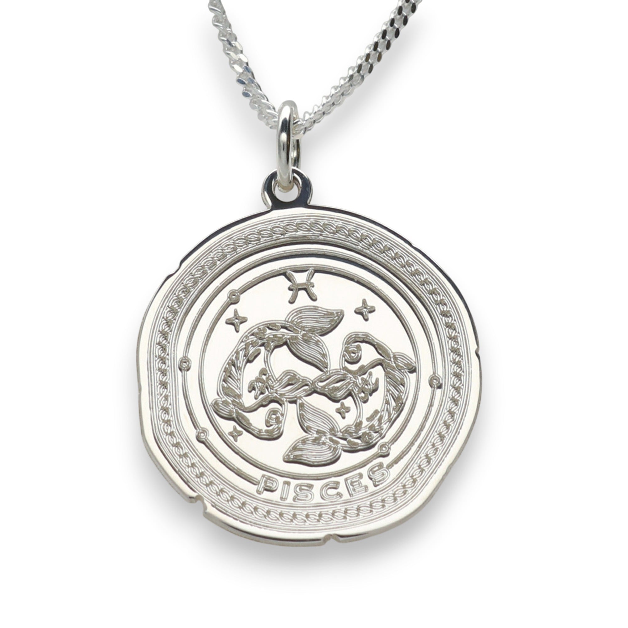 Sterling Silver Zodiac Necklace Engraved Star Sign Pendant with Optional Engraving