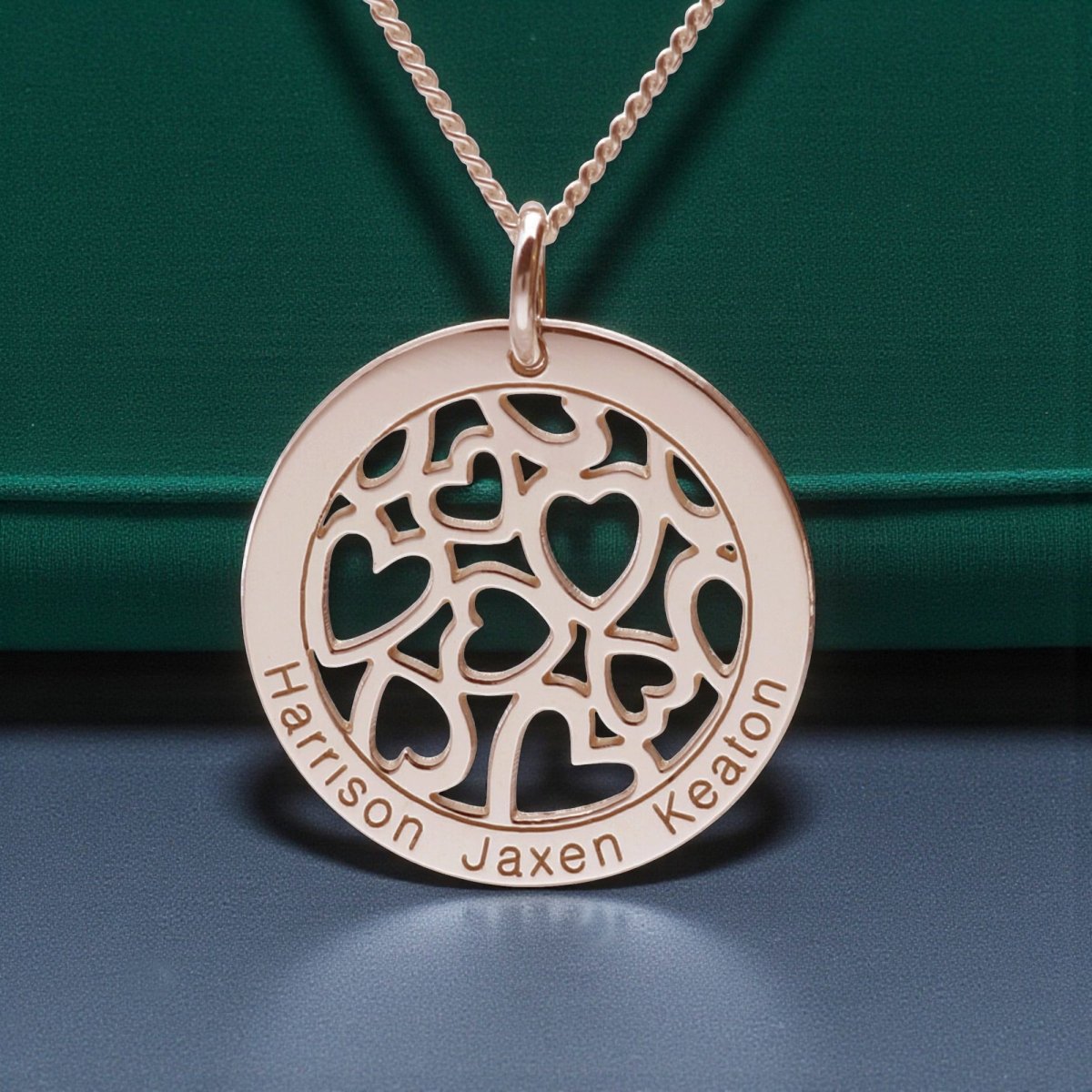 9ct Rose Gold Hearts in Personalised Disc Pendant with Optional Necklace Chain - Love Silver Jewellery