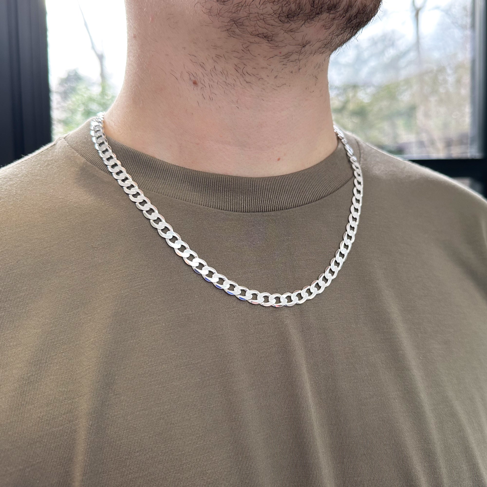 Sterling Silver 7.2mm Diamond Cut Curb Chain
