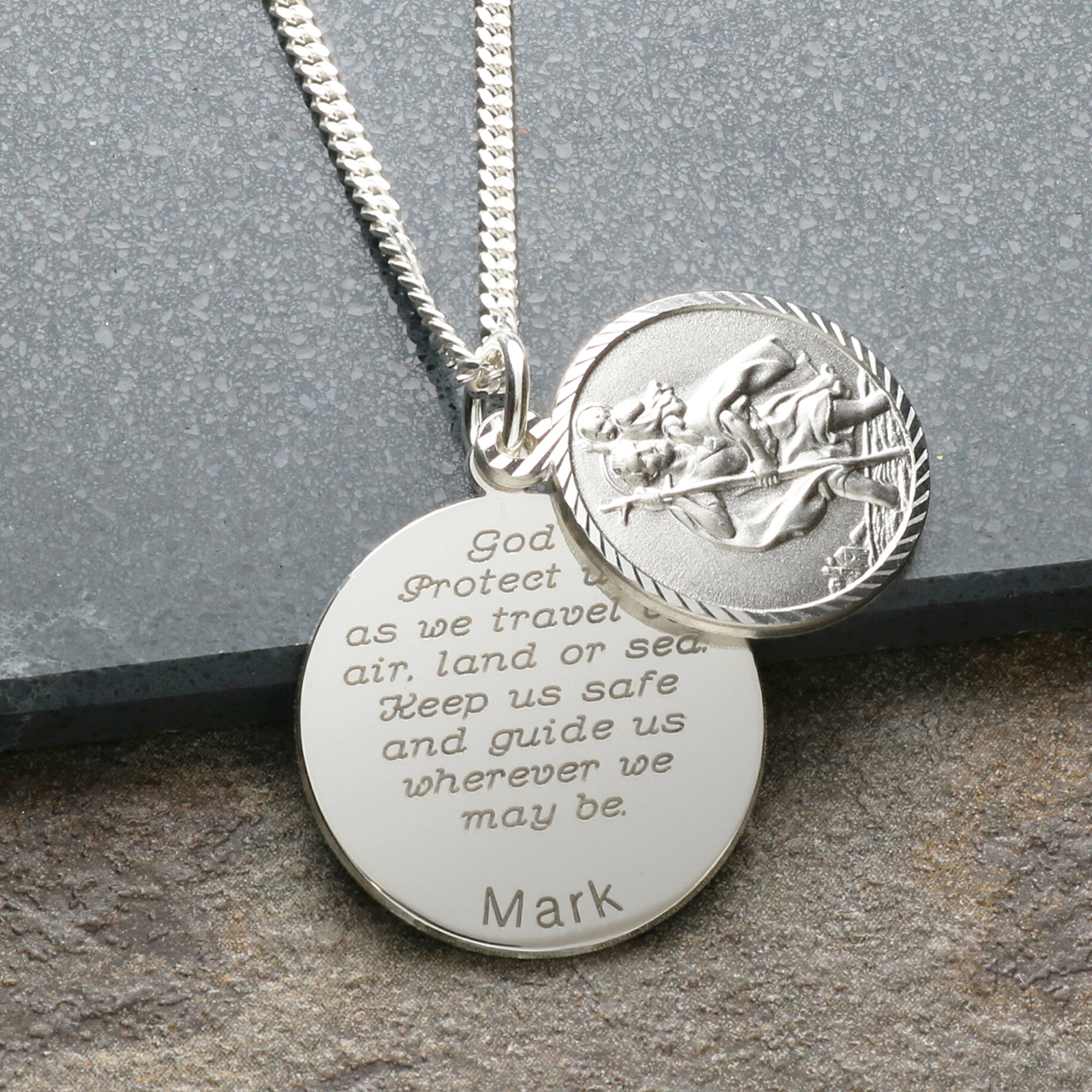 Sterling Silver Personalised St Christopher With Concealed Travellers Prayer