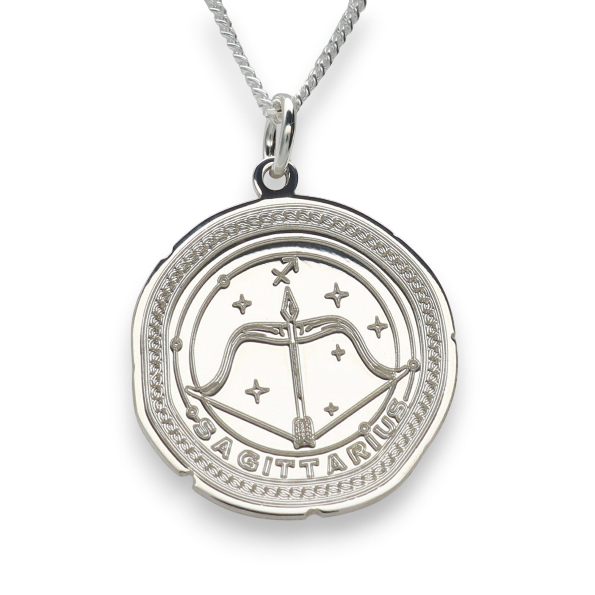 Sterling Silver Zodiac Necklace Engraved Star Sign Pendant with Optional Engraving