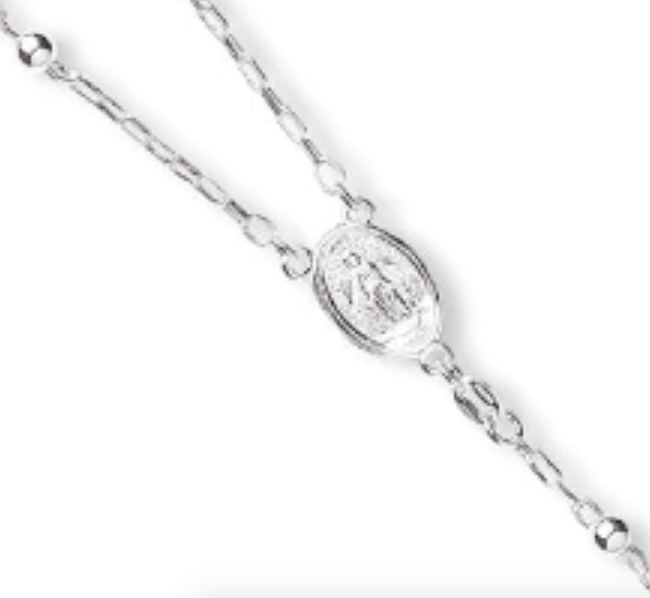 Sterling Silver 3mm Rosary Bead Necklace