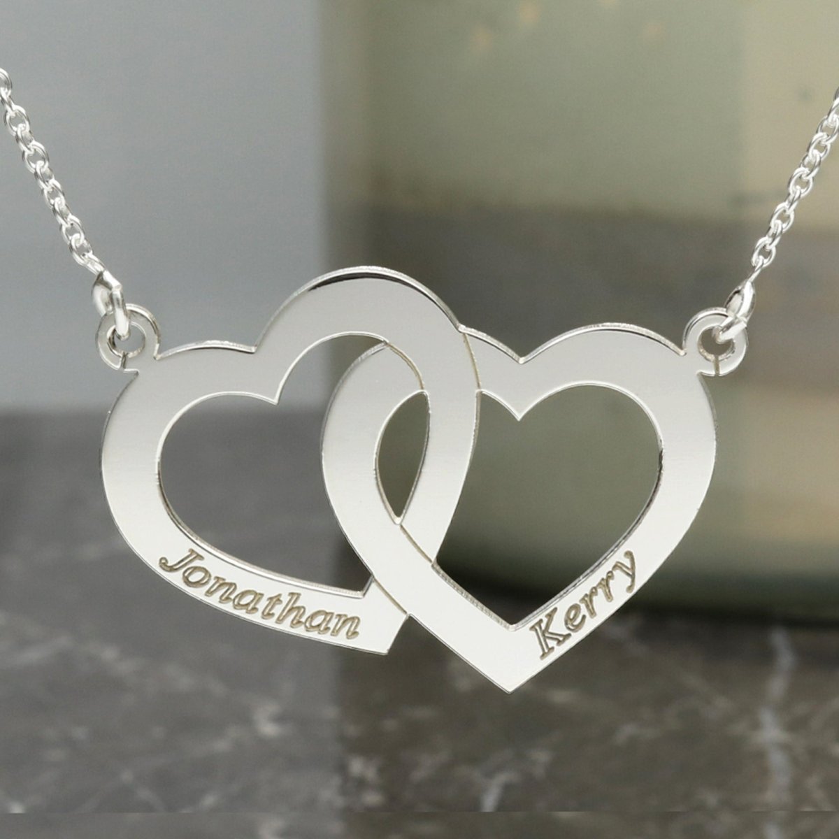 Sterling Silver Engraved Horizontal Double Heart Pendant With Chain - Love Silver Jewellery