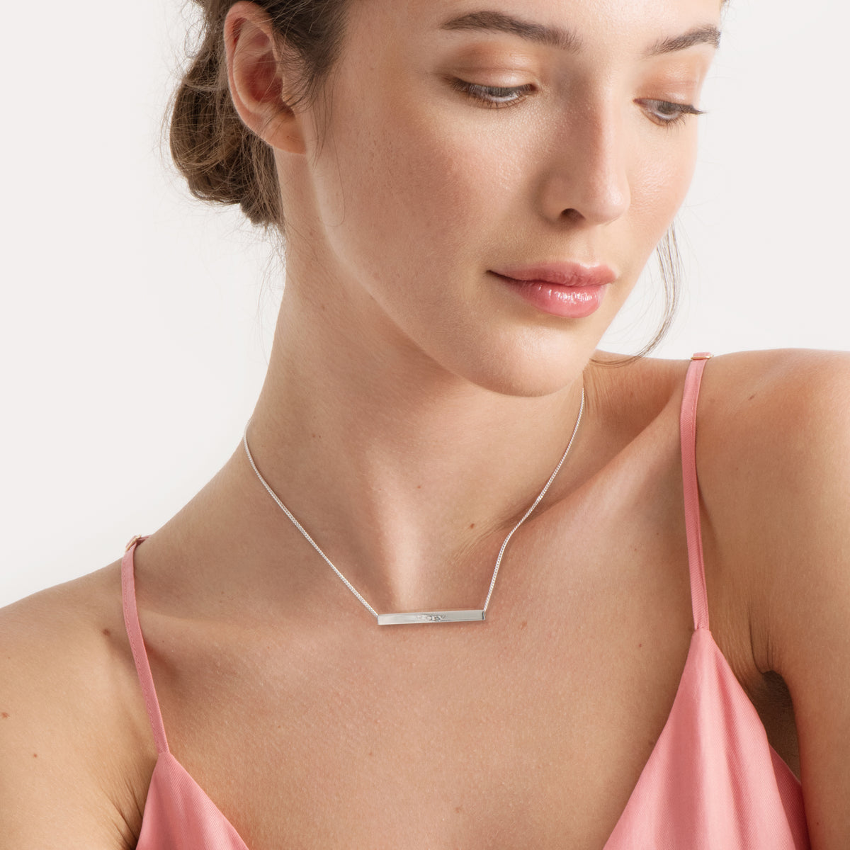 Silver 3D Horizontal Engraved Name Bar Pendant With Chain