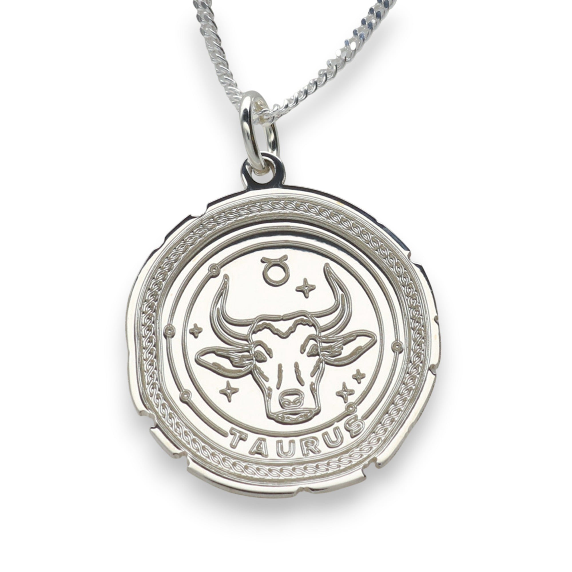 Sterling Silver Zodiac Necklace Engraved Star Sign Pendant with Optional Engraving