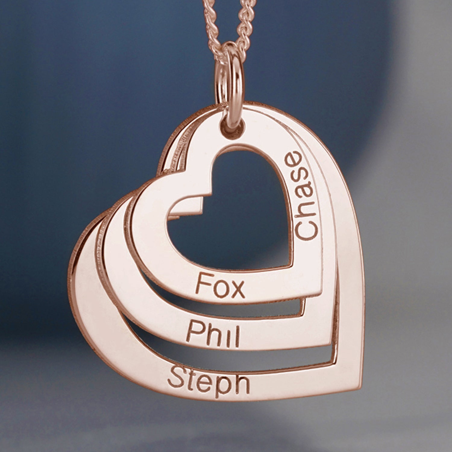 9ct Rose Gold Triple Heart Personalised Family Necklace