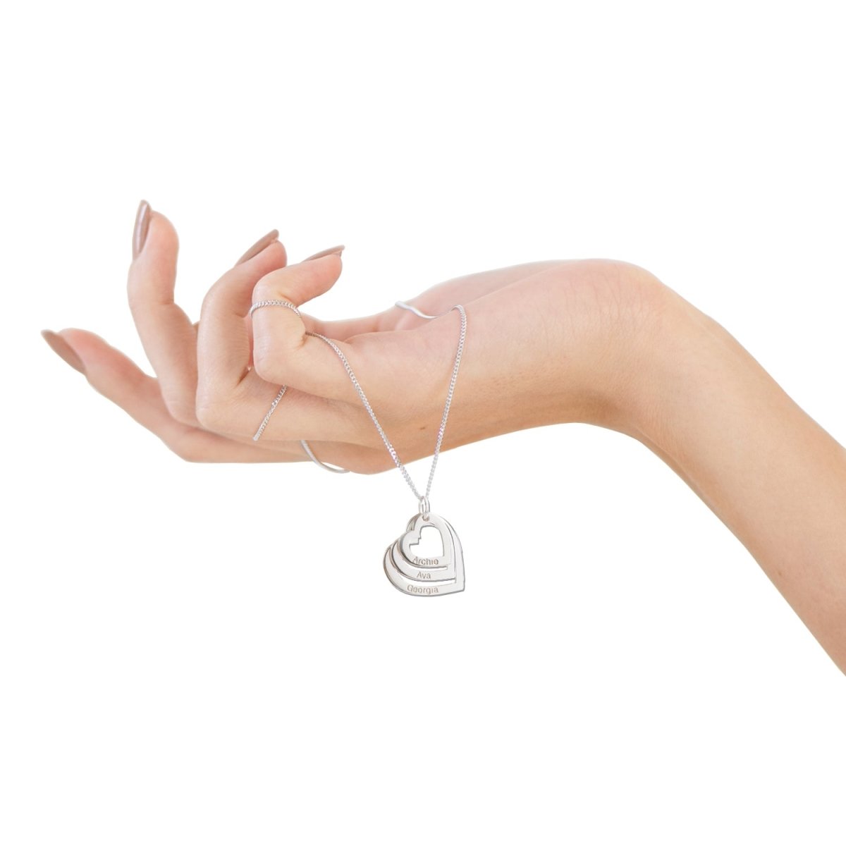 Sterling Silver Triple Heart Personalised Family Necklace - Love Silver Jewellery