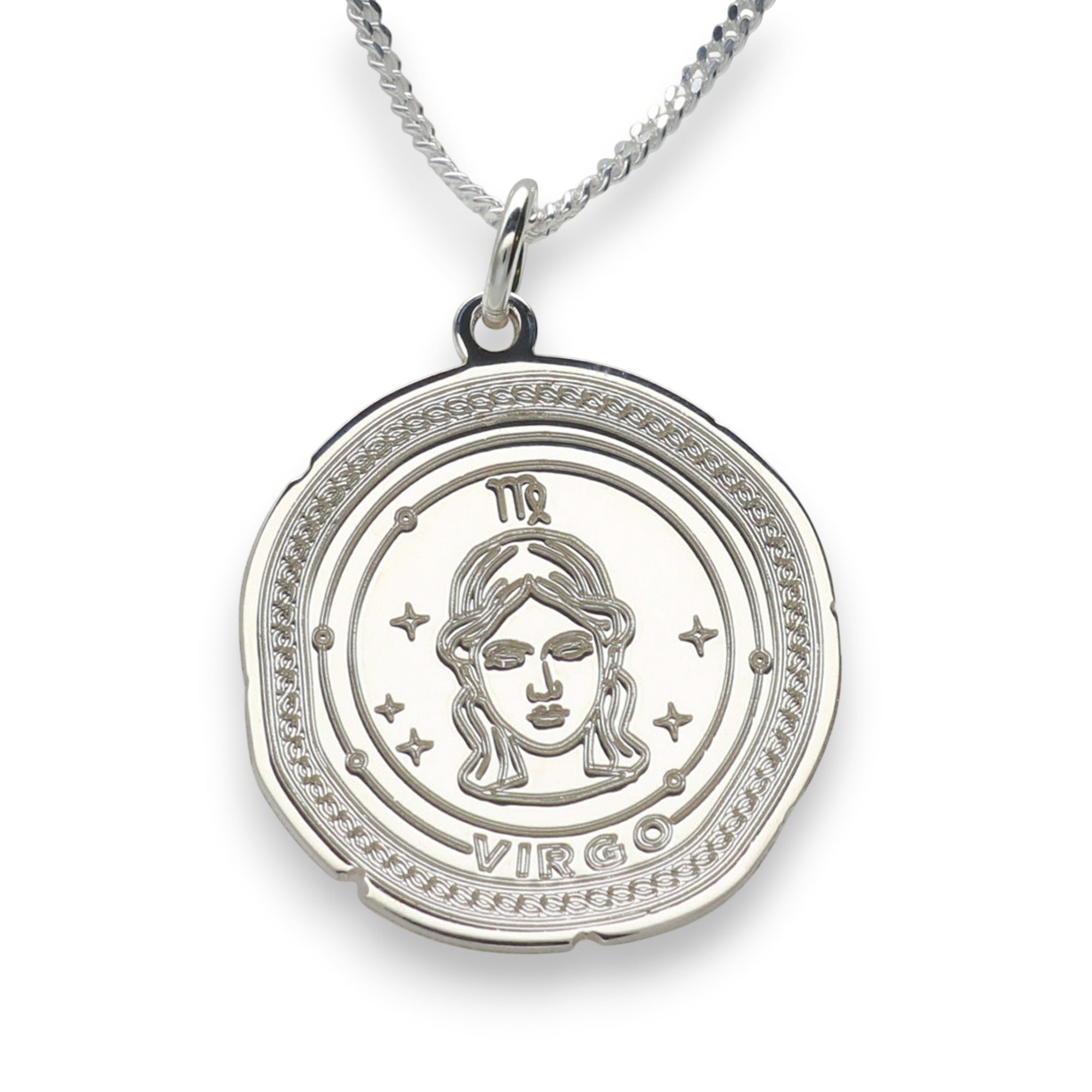 Sterling Silver Zodiac Necklace Engraved Star Sign Pendant with Optional Engraving