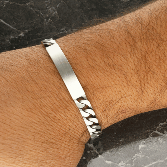 Antique Finish Sterling Silver Mens Curb ID Bracelet With Optional Engraving