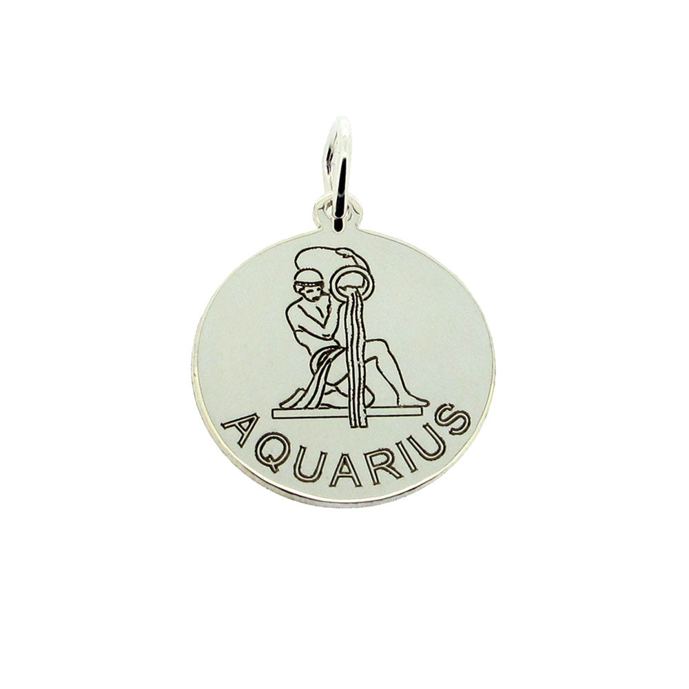 Sterling Silver 20mm Round Zodiac Pendant Necklace With Optional Engraving