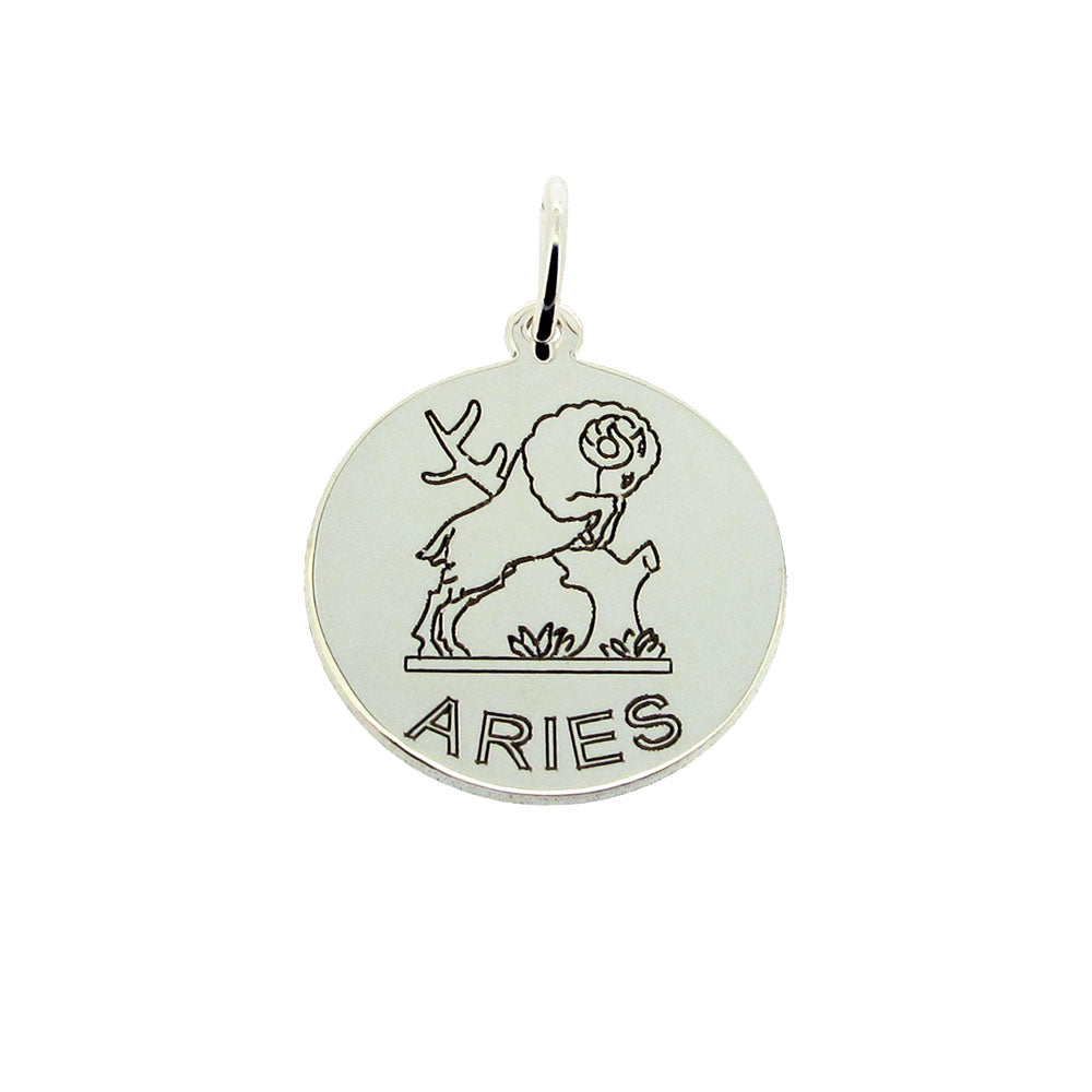 Sterling Silver 20mm Round Zodiac Pendant Necklace With Optional Engraving