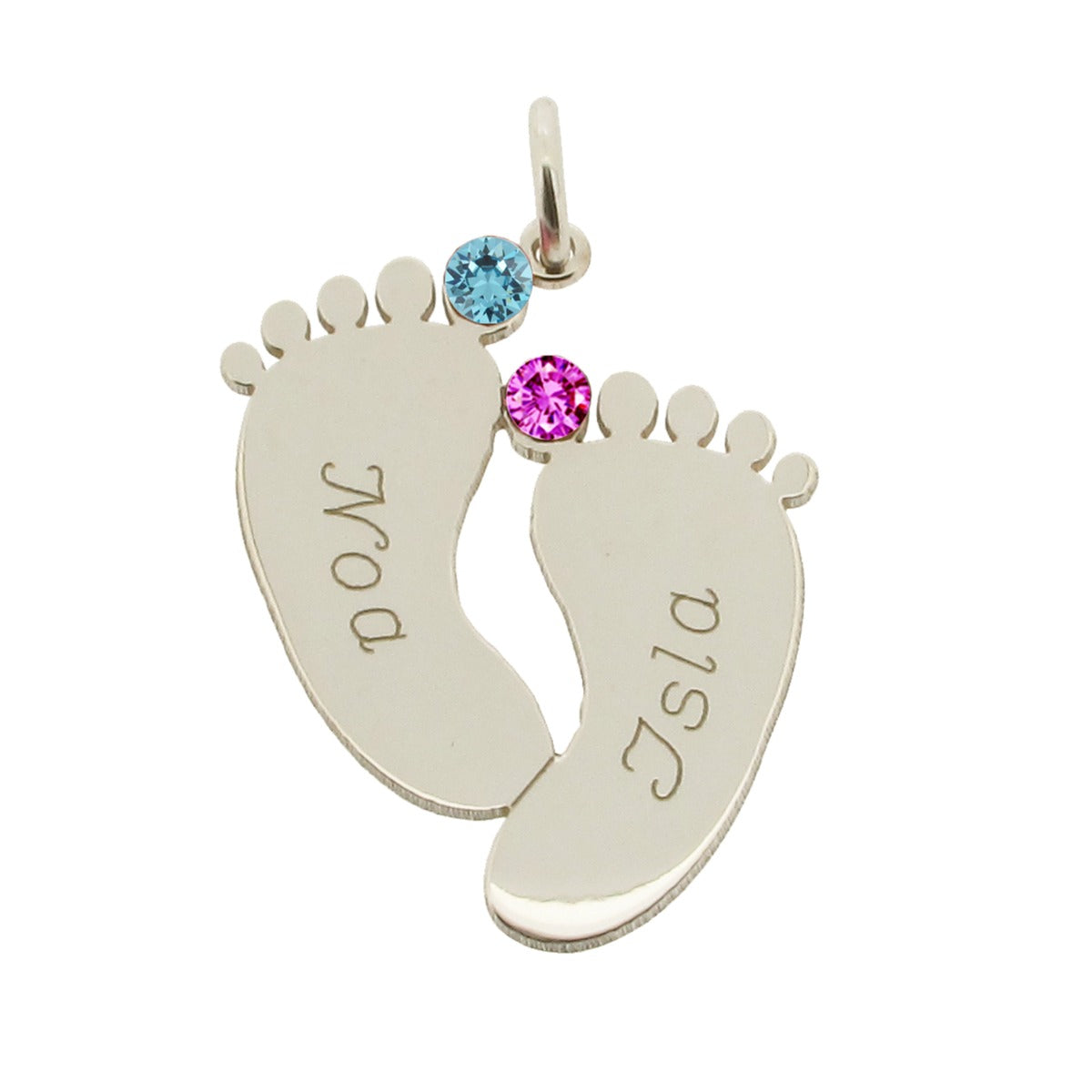 Sterling Silver Engraved Footprints Pendant With Crystals